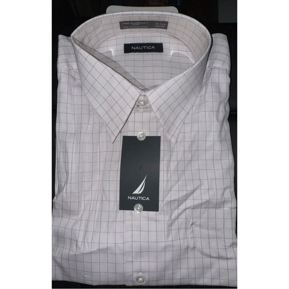 NWT Nautica Men's Light Pink Cotton Checkered Dress Shirt